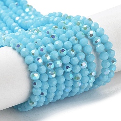 Sky Blue Opaque Glass Beads Strands, Faceted, Round, Sky Blue, 3mm, Hole: 0.8mm, about 167~170pcs/strand, 19.88~20.08''(50.5~51cm)