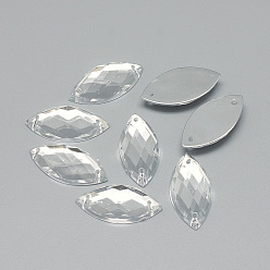 Clear Sew on Rhinestone, Transparent Acrylic Rhinestone, Two Holes, Garment Accessories, Faceted, Horse Eye, Clear, 18x9x3.5mm, Hole: 0.8~1mm