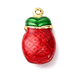 Красный Подвески из латуни с эмалью в виде ананаса, долговечный, стойки покрытие, без кадмия и без свинца, реальный 18 k позолоченный, красные, 18x10x6 мм, отверстие : 1 мм