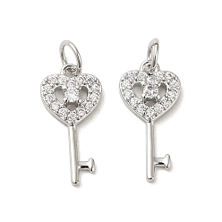 Платина Латуни циркония кубической подвески, без кадмия и без свинца, Ключ с сердцем, платина, 17x8x2.5 мм