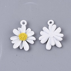 White Spray Painted Alloy Pendants, Flower/Daisy, White, 20.5x16.5x4mm, Hole: 1.8mm