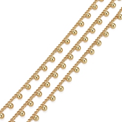Real 18K Gold Plated Handmade Brass Curb Chains, with Brass Ball Beads and Spool, Long-Lasting Plated, Soldered, Real 18K Gold Plated, Link: 3.5x1.8x1mm, Beads: 3mm, about 16.4 Feet(5m)/roll