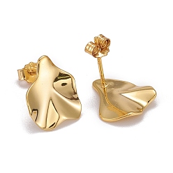 Golden 925 Sterling Silver Stud Earrings, with Ear Nuts, Nuggets, Golden, 13x10x1.5mm, Pin: 0.7mm