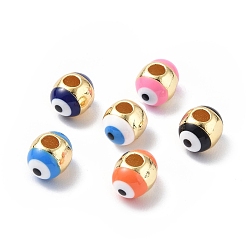 Mixed Color Evil Eyes Brass Enamel Beads, Cadmium Free & Lead Free, Real 18K Gold Plated, Oval, Mixed Color, 7x5.5mm, Hole: 2mm