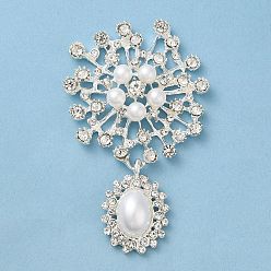 Silver Zinc Alloy Rhinestone Pendants, with Plastic Beaded, Flower Charms, Silver, 72~72.5x43~44x9.5~10mm, Hole: 5.5x3mm