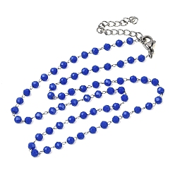Синий 304 Ожерелье из нержавеющей стали с гранеными стеклянными бусинами-ронделями, цепочка ручной работы с камнями-талисманами, символизирующими месяц рождения, для женщин., цвет нержавеющей стали, синие, 14.96 дюйм (38 см)