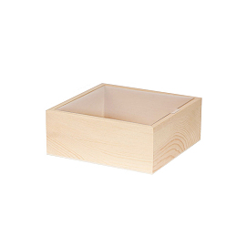 PapayaWhip Wooden Storage Boxes, with Clear Plastic Caps, Square, PapayaWhip, 15x15x6cm