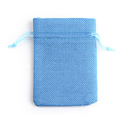 Dodger Blue Polyester Imitation Burlap Packing Pouches Drawstring Bags, for Christmas, Wedding Party and DIY Craft Packing, Dodger Blue, 14x10cm