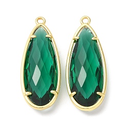 Medium Sea Green Transparent Resin Pendants, Faceted Teardrop Charms with Rack Plating Real 18K Gold Plated Brass Findings, Cadmium Free & Lead Free, Long-Lasting Plated, Medium Sea Green, 36.5x14x7.5mm, Hole: 1.8mm