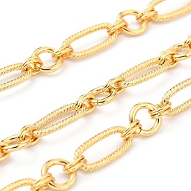 Handmade Brass Oval Textured Link Chains, with Round Link Rings, Unwelded and with Spool, Lead Free & Nickel Free & Cadmium Free, Long-Lasting Plated