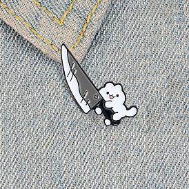 Cute Cartoon Cat with Big Knife Brooch Badge for Clothing Accessories