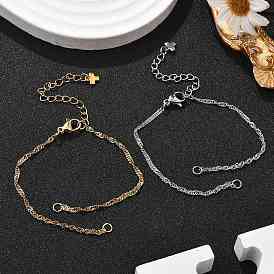 2Pcs 2 Colors 304 Stainless Steel Singapore Chain Bracelet Making, with 304 Stainless Steel Lobster Claw Clasps and Cross End Chain