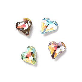 Light AB Style Glass Rhinestone Cabochons, Pointed Back & Back Plated, Heart