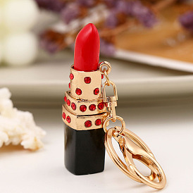 Sparkling Rhinestone Lipstick Keychain for Women - Fashionable Metal Oil Drop Bag Charm Gift