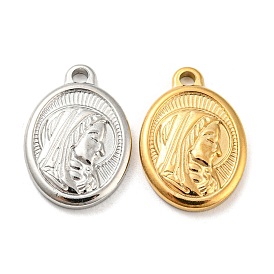304 Stainless Steel Pendants, Oval with Virgin Mary Charm, Religion