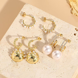 Bohemian Geometric Irregular Pearl Zircon Earrings - Luxurious, 14K Gold Plated, Elegant.
