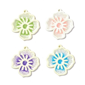 Lackiert Legierung Emaille Anhänger, mit Glitzerpulver, Blume
