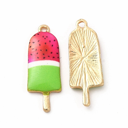 Printed Alloy Pendants, Lead Free & Cadmium Free & Nickel Free, Golden, Ice Lolly Charm