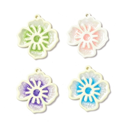 Lackiert Legierung Emaille Anhänger, mit Glitzerpulver, Blume