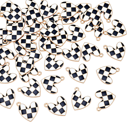 48 шт. Подвески из сплава эмали, подвески в виде сердца с узором «тартан»