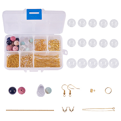 Handmade Blown Glass Globe Beads Earring Making, with Natural Gemstone Bead, Brass Earring Hook