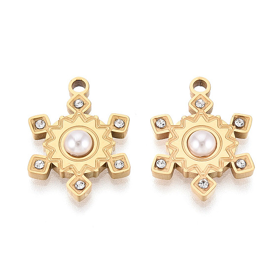 304 Подвески из нержавеющей стали со стразами и имитацией жемчуга из АБС-пластика, прелести снежинки, ионное покрытие (ip)