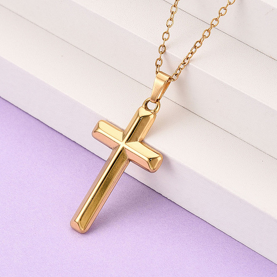 304 подвесные из нержавеющей стали ожерелья, религия крест, ионное покрытие (ip)