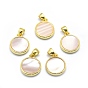 Shell Pendants, with Golden Tone Brass Findings, Flat Round