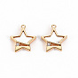 Brass Micro Pave Clear Cubic Zirconia Charms, with Natural Shell, Nickel Free, Star