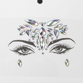 Gemas de acrílico de la cara pegatinas, tatuaje temporal autoadhesivo, con diamantes de imitación en forma de lágrima, media caña y ojo de caballo