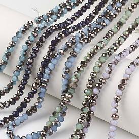 Electroplate Glass Beads Strands, Imitation Jade, Half Black Plated, Faceted, Rondelle