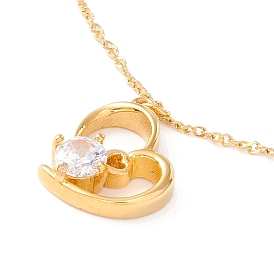 Clear Cubic Zirconia Heart Pendant Necklace, 304 Stainless Steel for Women Ion Plating(IP)