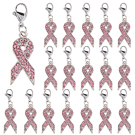 20 шт. Информационная лента в форме сплава розы со стразами подвесные украшения, с карабин-лобстерами 