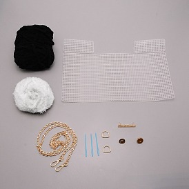 Kit de fabrication de sacs tissés à la main bricolage, y compris avec de la laine, Chaîne de sac en fer et aiguilles et étiquette et anneaux en D et fermoirs et grilles en plastique