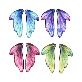 2шт. подвески из прозрачной эпоксидной смолы, крыло, золотой фольгой