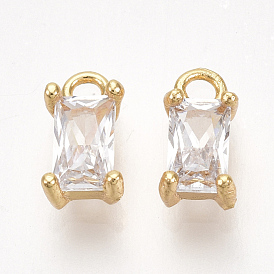 Brass Cubic Zirconia Charms, Nickel Free, Real 18K Gold Plated, Rectangle