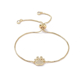 Adjustable Brass Micro Pave Cubic Zirconia Slider Bracelets, Bolo Bracelets, with Cardboard Box, Dog Paw Print