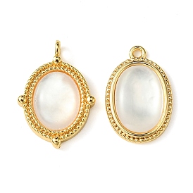 Brass Pave Shell Pendants, Oval Charms, Real 18K Gold Plated