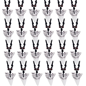 24Pcs Resin Tooth Shape Pendant Necklaces, with Wood Beads
