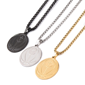Titanium Steel Pendant Necklaces, Box Chain, Flat Round with Basketball