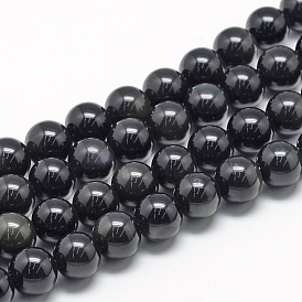Obsidienne naturelle perles brins, ronde
