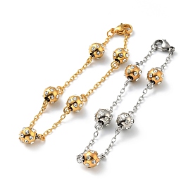 Crystal Rhinestone Round Beaded Bracelet with 304 Stainless Steel Chains for Women