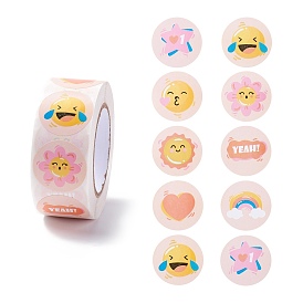 Cartoon Expression Paper Stickers, Self Adhesive Roll Sticker Labels, for Envelopes, Bubble Mailers and Bags, Flat Round