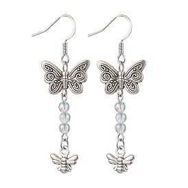 Butterfly & Bees Alloy Dangle Earrings for Women, with Brass Earring Hooks and Acrylic Beads