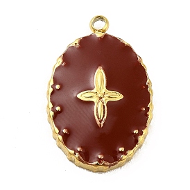 304 Stainless Steel Pendants, with Enamel, Golden, Oval with Cross Charm