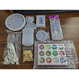 Olycraft DIY Kit, with 304 Stainless Steel Tweezers, Latex Finger Cots, Plastic Stirring Rod & Pipettes, Silicone Molds, ABS Plastic Imitation Pearl Cabochons, Sequins