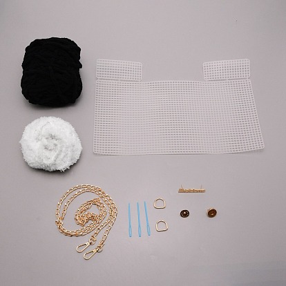 Kit de fabrication de sacs tissés à la main bricolage, y compris avec de la laine, Chaîne de sac en fer et aiguilles et étiquette et anneaux en D et fermoirs et grilles en plastique