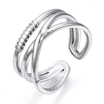 304 Stainless Steel Criss Cross Open Cuff Ring, Hollow Chunky Ring for Women