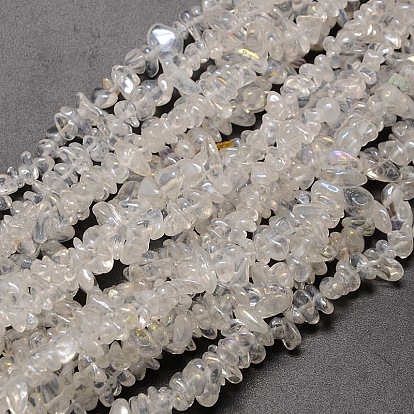 Electroplate Natural Quartz Crystal Beads Strands, Chips, 6~12x4~6x3~6mm, Hole: 1mm, 15~16 inch