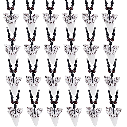 24Pcs Resin Tooth Shape Pendant Necklaces, with Wood Beads